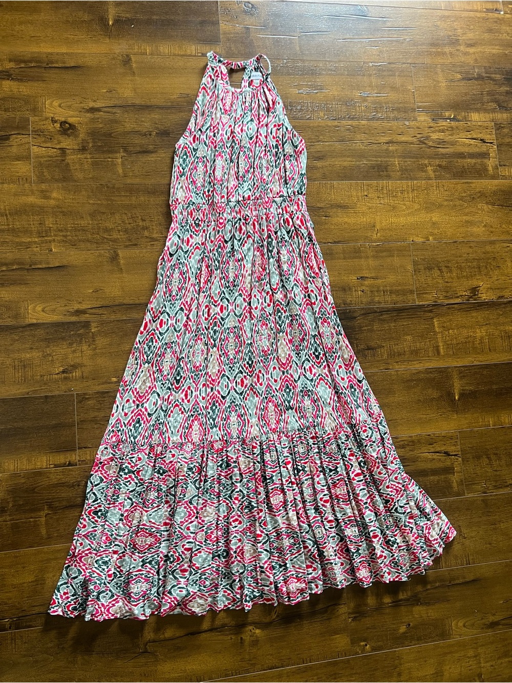 Calvin Klein Pink and Green Patterned Halter Maxi Dress